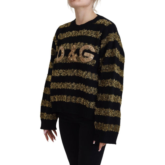 Dolce & Gabbana Elegant Black and Gold Crystal Sweater Dolce & Gabbana Black