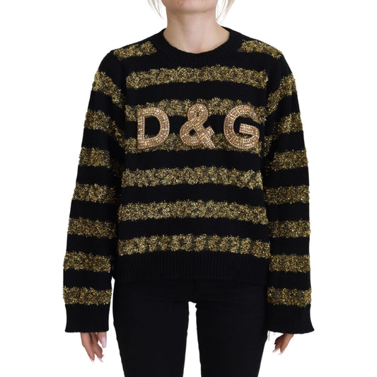 Dolce & Gabbana Elegant Black and Gold Crystal Sweater Dolce & Gabbana Black