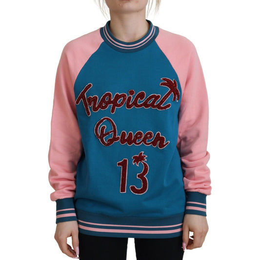 Dolce & Gabbana Sequined Tropical Queen Cotton Sweater Dolce & Gabbana Rosy Brown