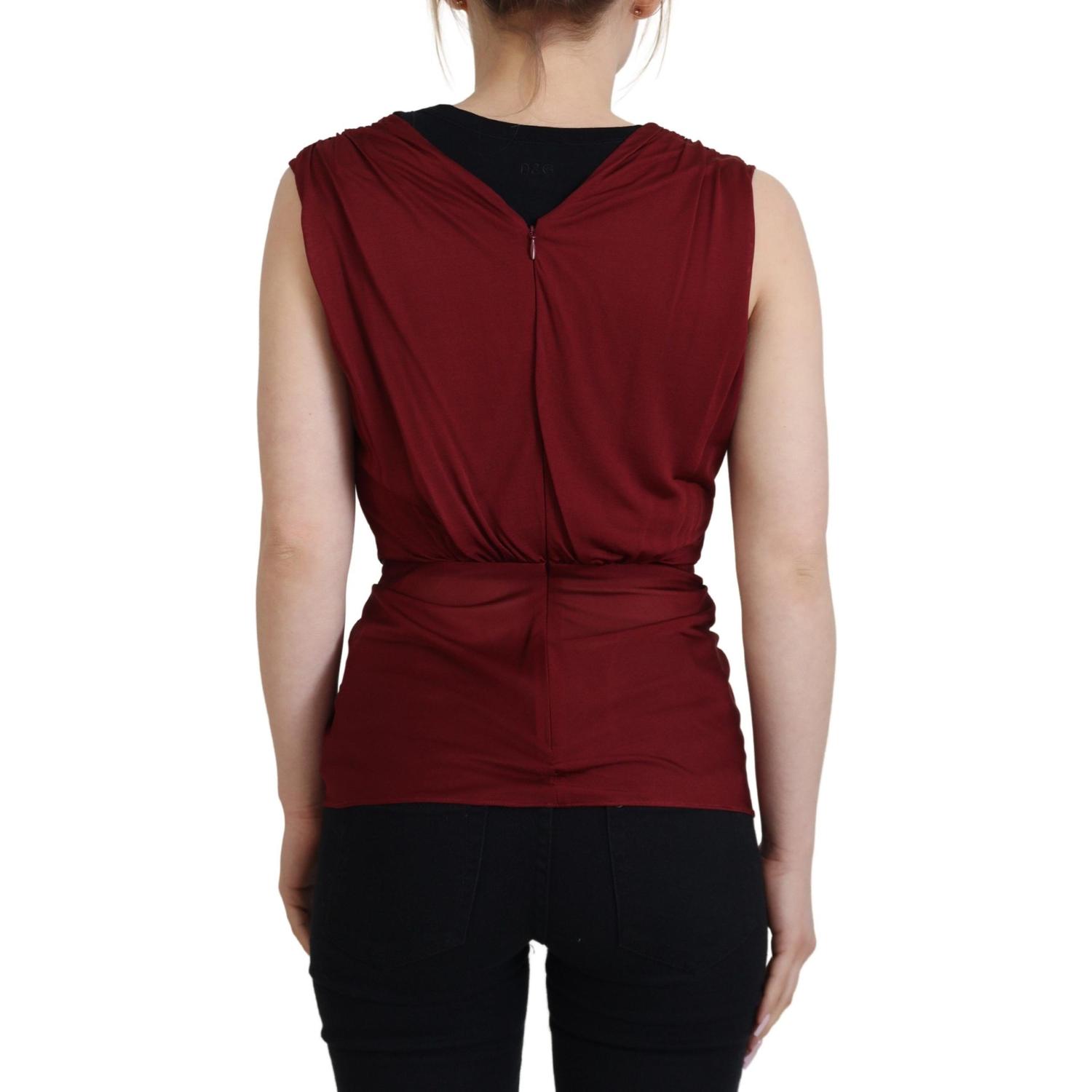 Dolce & Gabbana Bordeaux Silk Stretch Top Vest Blouse