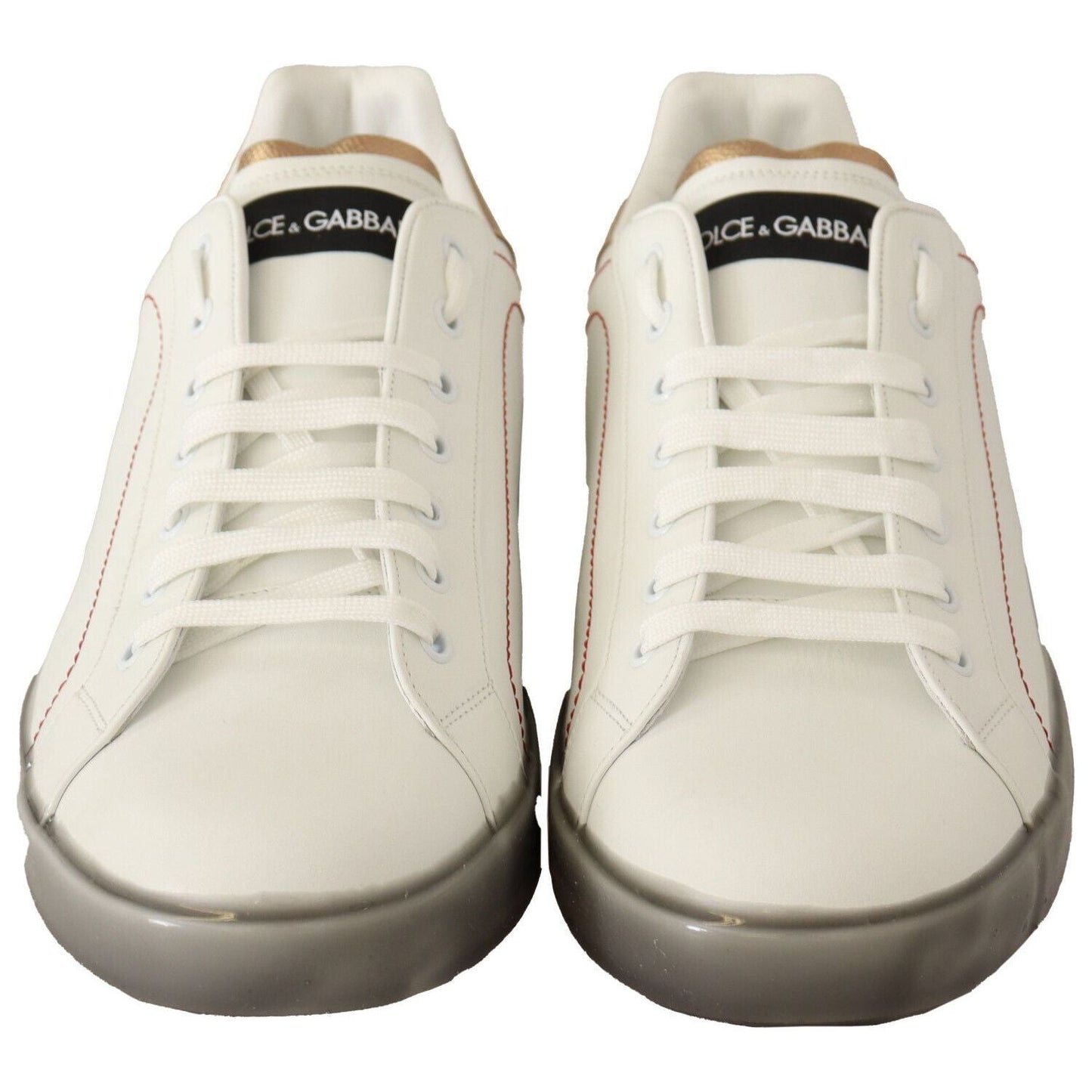 Dolce & Gabbana White Gold Leather Low Top Sneakers Casual Shoes