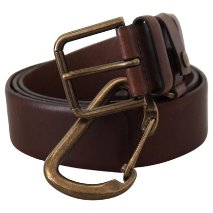 Dolce & Gabbana Brown Leather Gold Metal Buckle Carabiner Belt