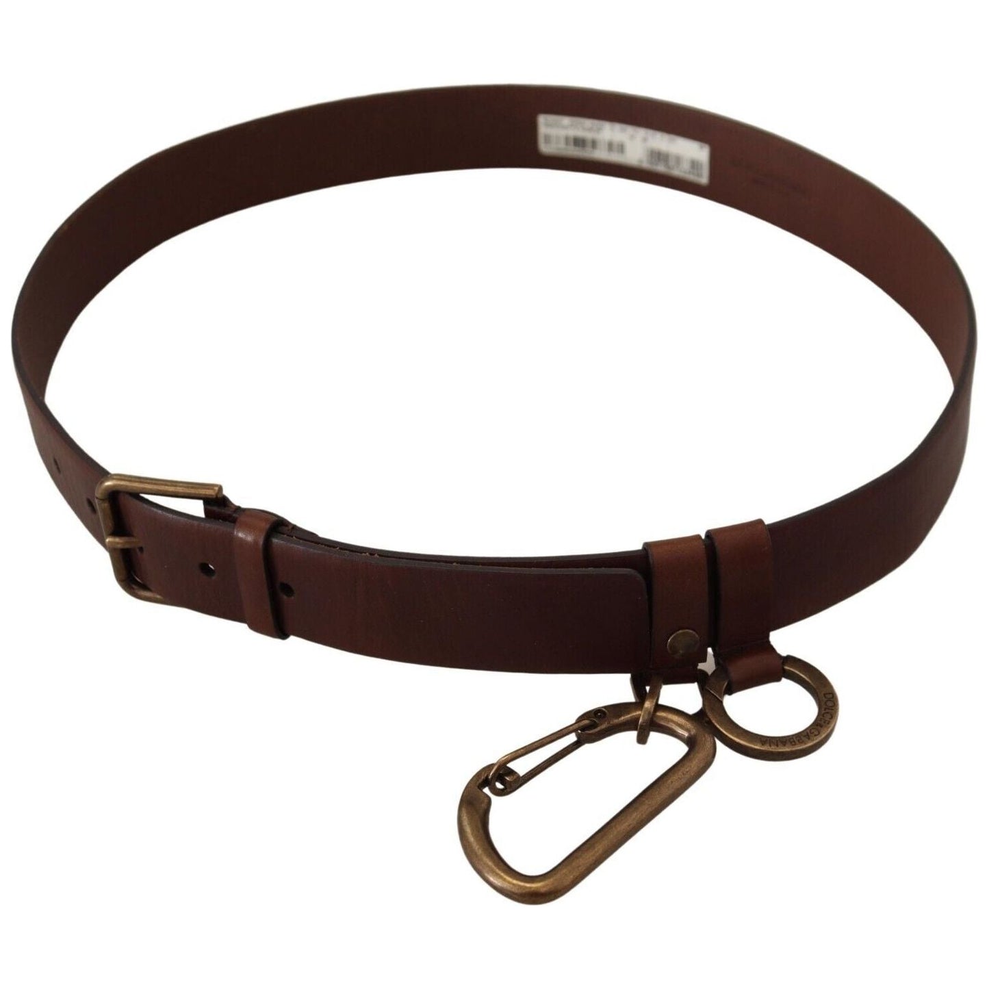 Dolce & Gabbana Brown Leather Gold Metal Buckle Carabiner Belt