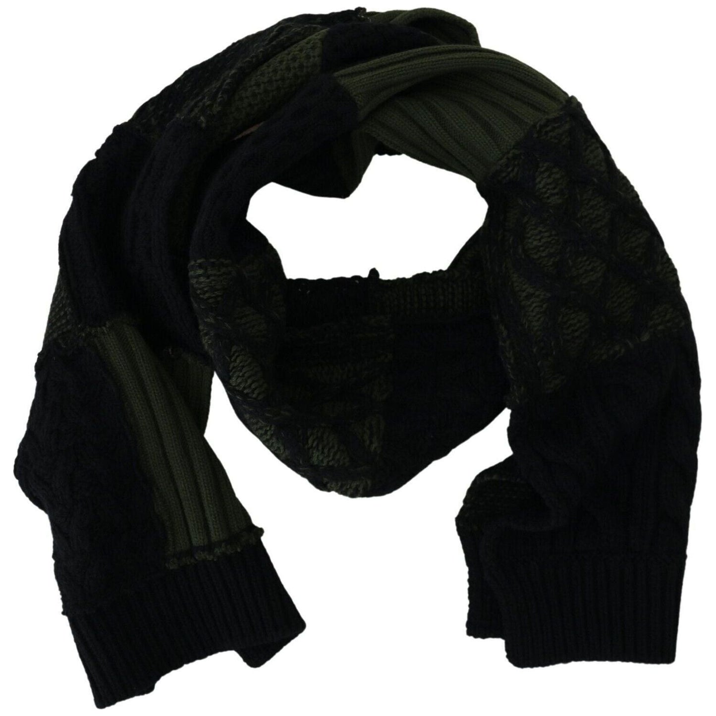 Dolce & Gabbana Black Green Knitted Men Neck Wrap Shawl Scarf