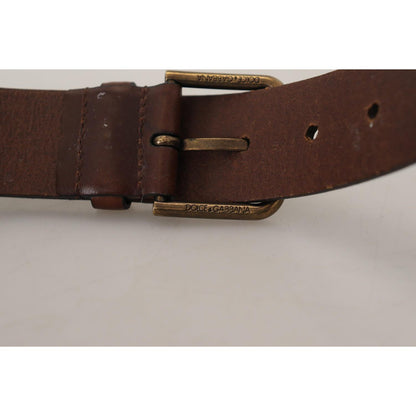 Dolce & Gabbana Brown Leather Gold Metal Buckle Carabiner Belt
