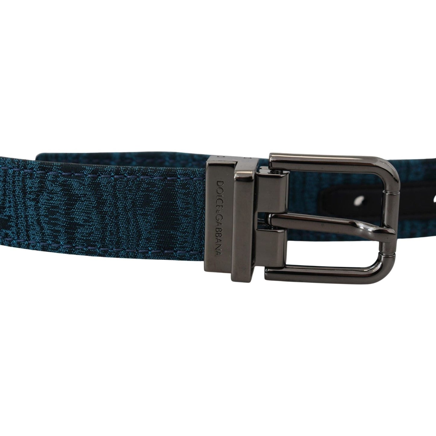 Dolce & Gabbana Blue Jacquard Moire Silver Metal Belt Men