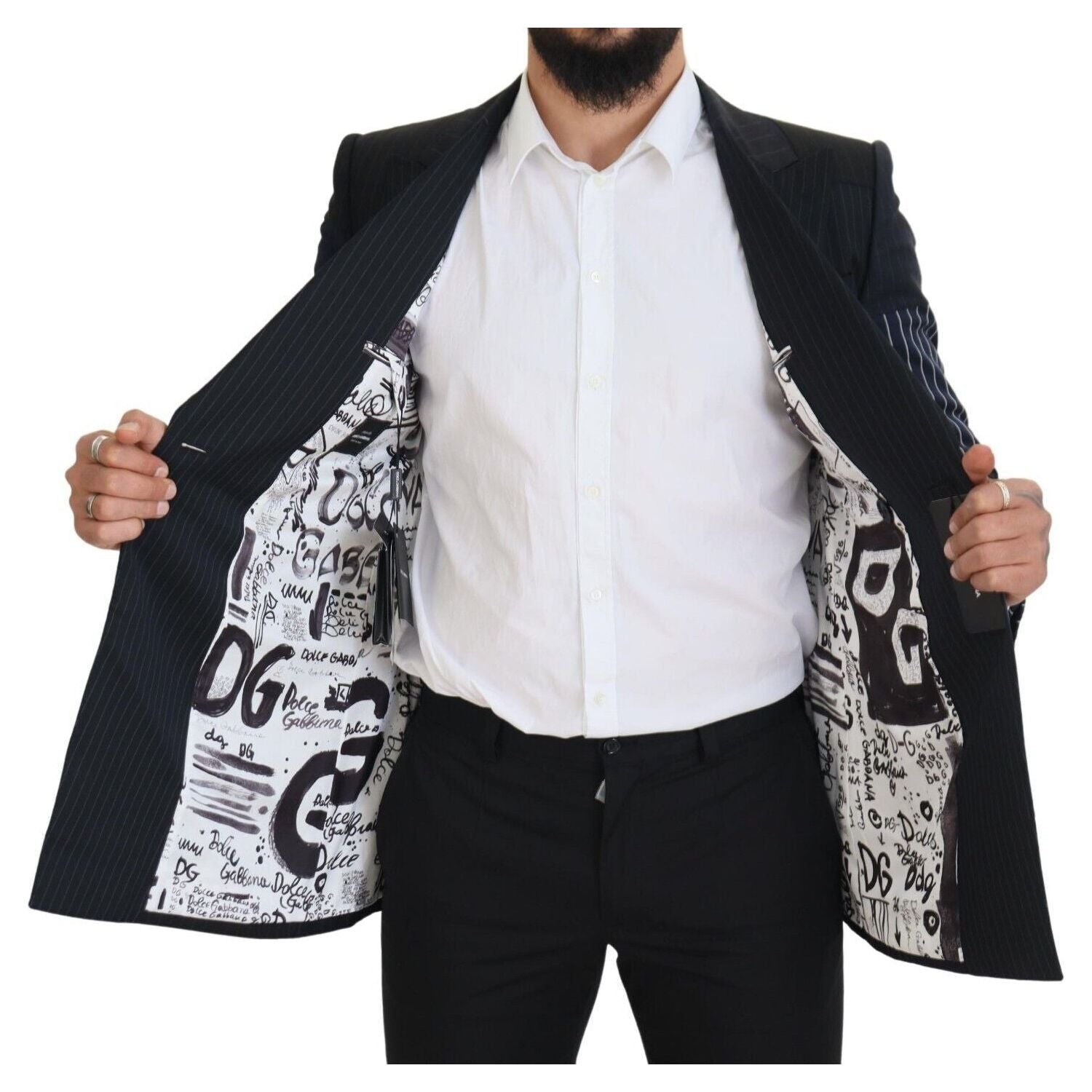 سترة صوفية أنيقة مزدوجة الصدر باللون الأزرق الداكن من دولتشي آند غابانا