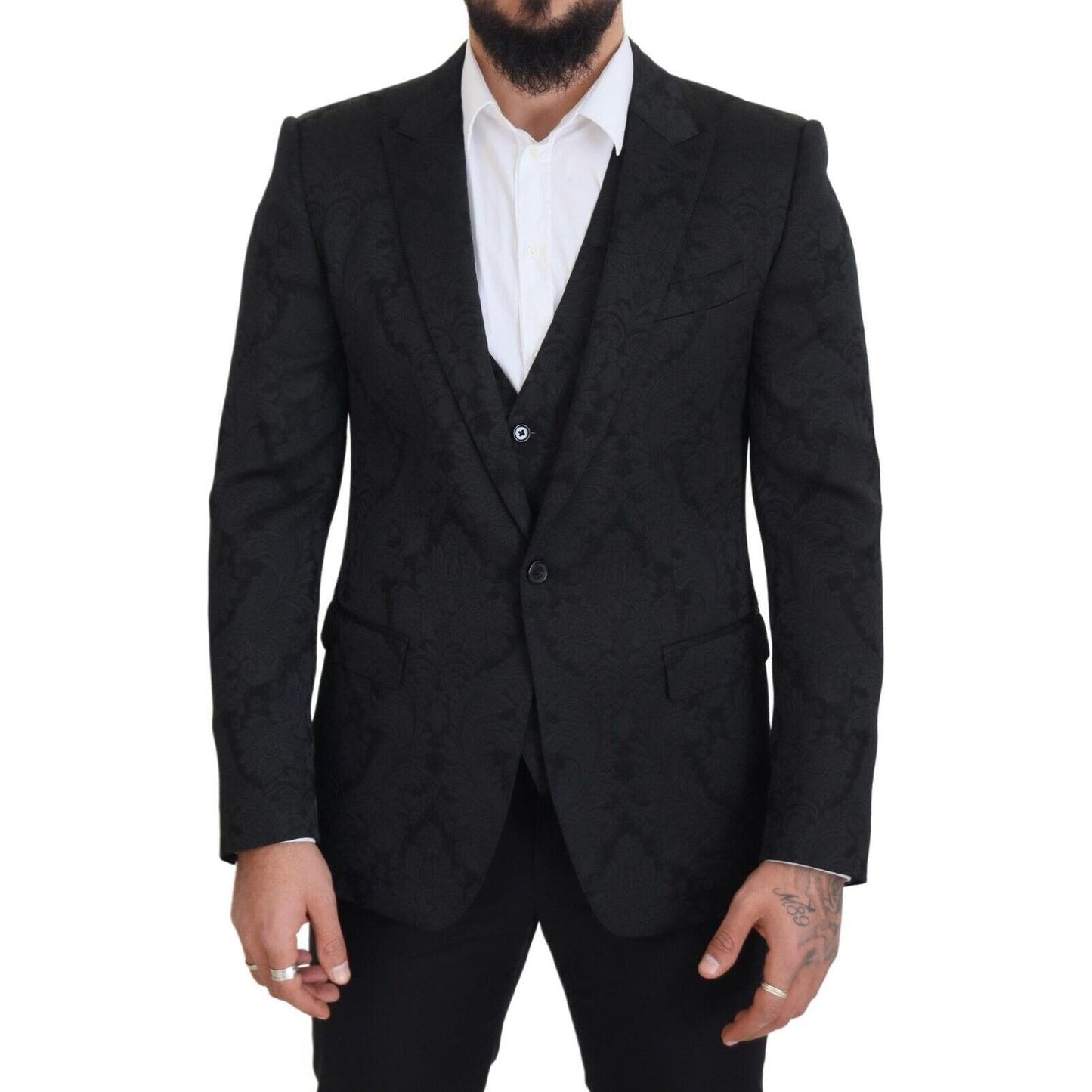 Dolce & Gabbana Black Floral Brocade 2 Piece MARTINI Suit