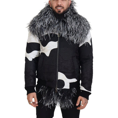 Dolce & Gabbana Black White Fur Shearling Full Zip Jacket