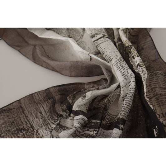 John Galliano Elegant Newspaper Print Cotton Scarf John Galliano Dark Slate Gray