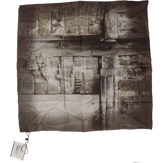 John Galliano Elegant Newspaper Print Cotton Scarf John Galliano Dark Olive Green