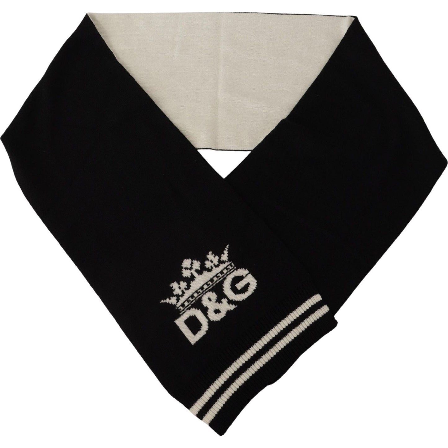 Dolce & Gabbana Black White Cotton DG Printed Cashmere Shawl Scarf