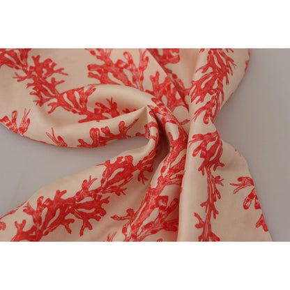 Dolce & Gabbana White Red Coral Print Shawl Wrap Fringe Scarf