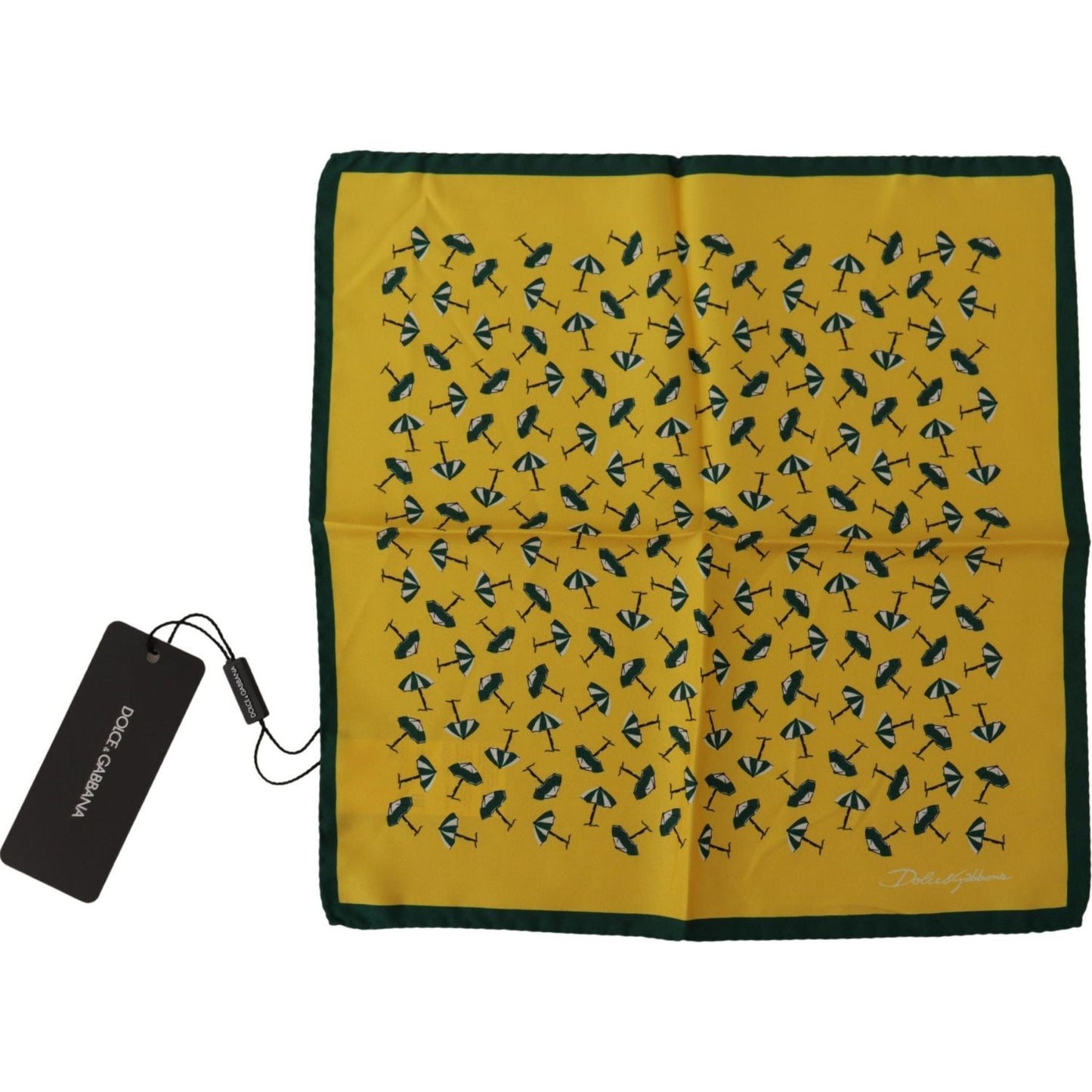 Dolce & Gabbana Yellow Printed DG Logo Square Mens Handkerchief Scarf