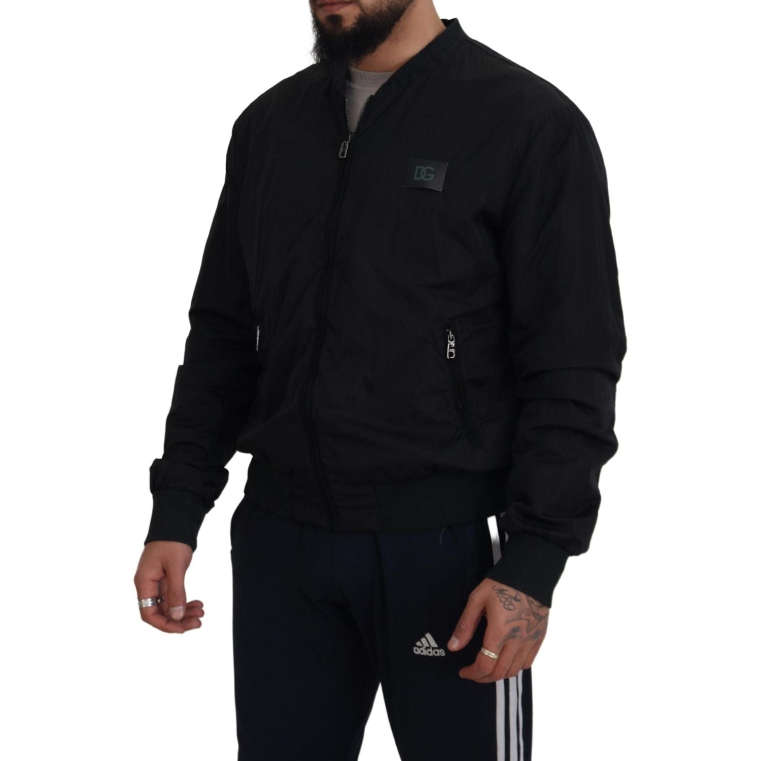 Dolce & Gabbana Black Nylon Logo Bomber Zipper Jacket