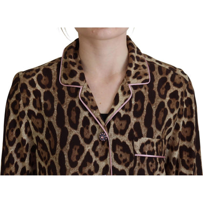 Dolce & Gabbana Brown Leopard Print Long Sleeves Blouse Top