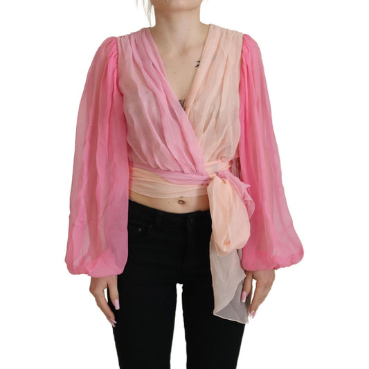 Dolce & Gabbana Silk V-Neckline Wrap Blouse in Pink Dolce & Gabbana Rosy Brown