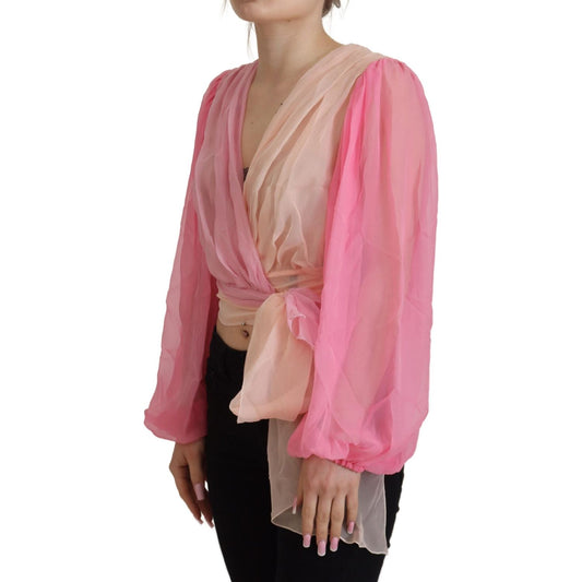 Dolce & Gabbana Silk V-Neckline Wrap Blouse in Pink Dolce & Gabbana Rosy Brown