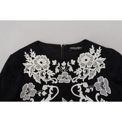 Dolce & Gabbana Black Lace Trim Half Sleeves A-line Dress