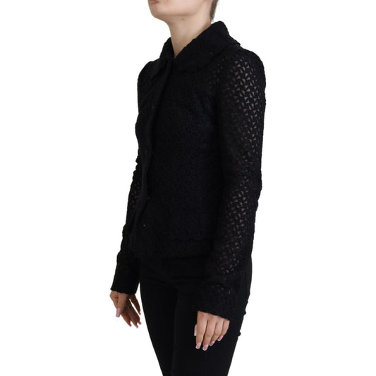 Dolce & Gabbana Elegant Black Wool Blend Button Down Jacket Dolce & Gabbana Black