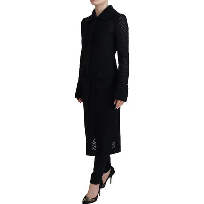 Dolce & Gabbana Black Button Down Long Blazer Cotton Jacket