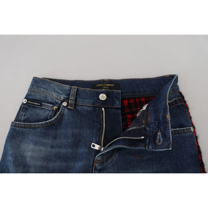 Dolce & Gabbana Blue Checkered Back Skinny Denim Jeans Jeans & Pants