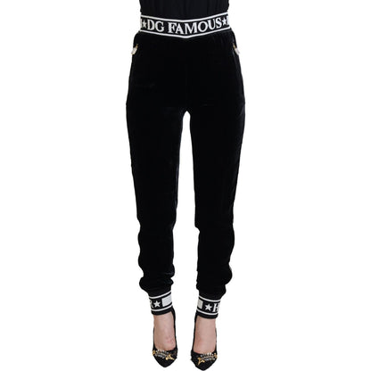 Dolce & Gabbana Black DG Logo Velvet Trouser Pants