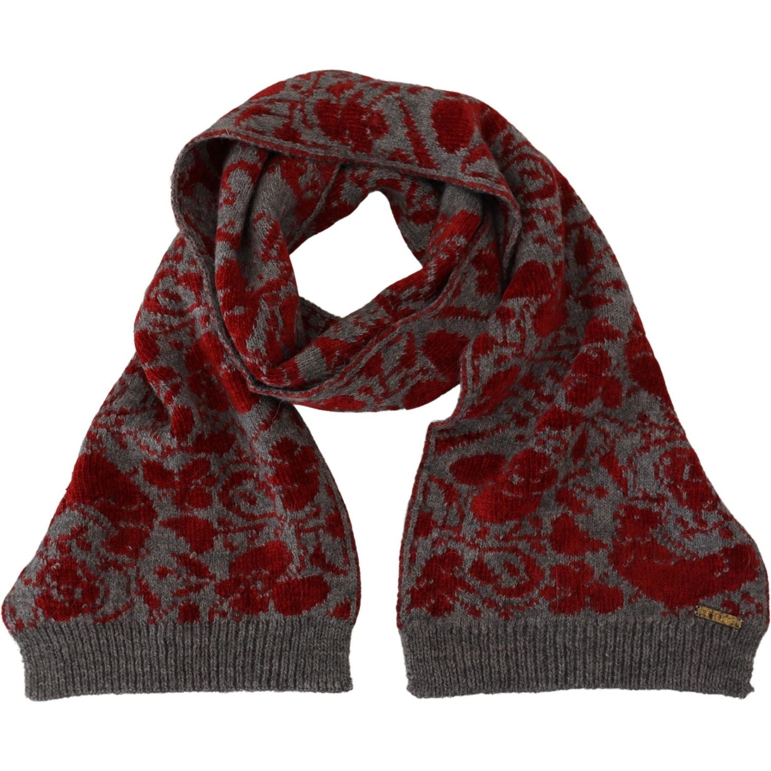 GF Ferre Red Grey Knitted Wrap Warmer Womens Shawl Scarf