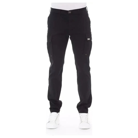 Baldinini Trend Sleek Black Cargo Trousers - Stretch Cotton Blend Baldinini Trend White Smoke