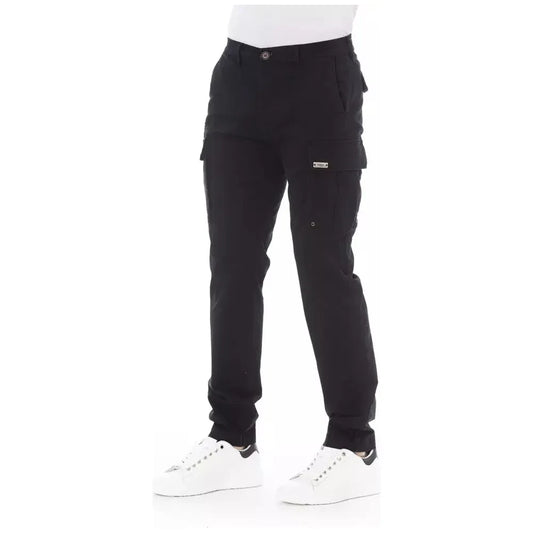 Baldinini Trend Sleek Black Cargo Trousers - Stretch Cotton Blend Baldinini Trend White Smoke