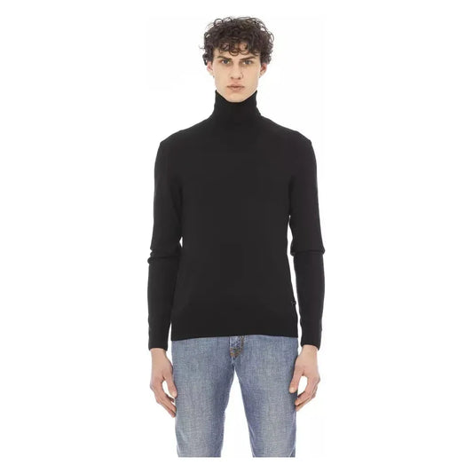 Baldinini Trend Black Fabric Men Sweater Baldinini Trend Dark Slate Gray