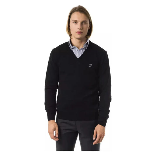 Uominitaliani Black Merino Wool Men Sweater Uominitaliani Black