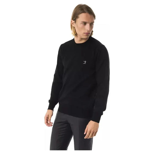 Uominitaliani Black Merino Wool Men Sweater Uominitaliani Black