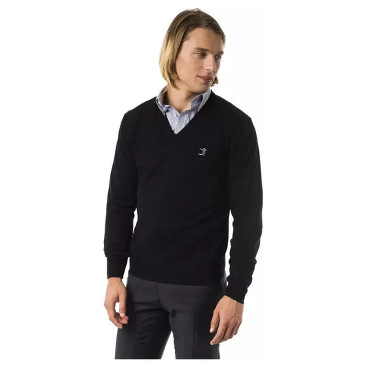Uominitaliani Black Merino Wool Men Sweater Uominitaliani Black
