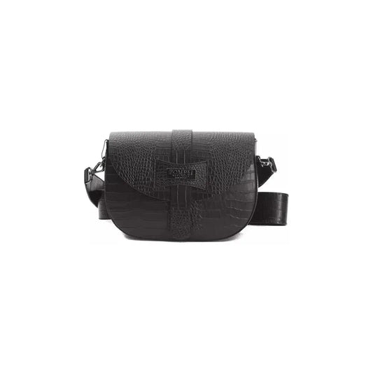 Pompei Donatella Black Leather Women Crossbody Bag Pompei Donatella Dark Slate Gray