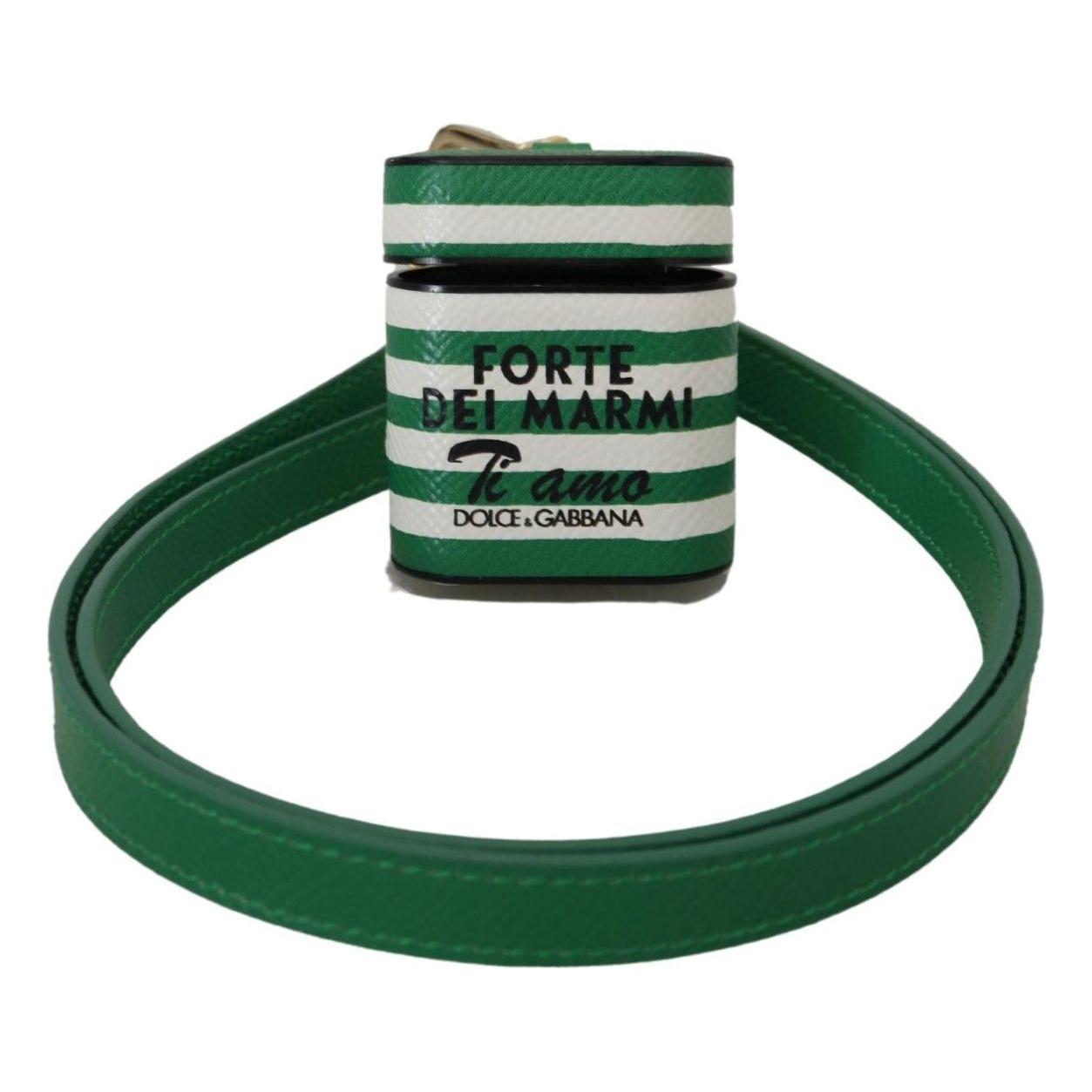 حافظة جلدية أنيقة لسماعات Airpods من Dolce &amp; Gabbana - لون أخضر فاتح