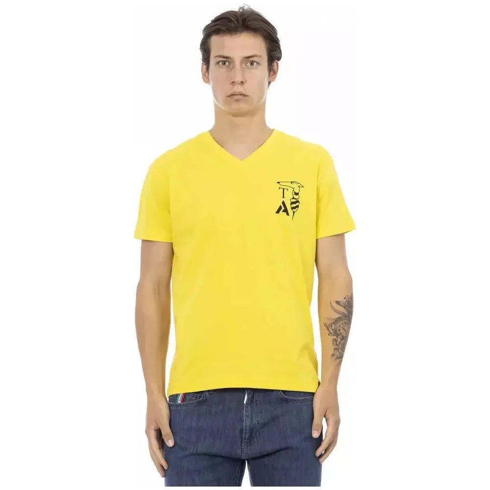 Trussardi Action Yellow Cotton Men V-Neck T-Shirt