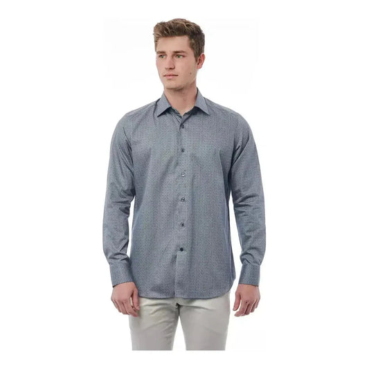 Bagutta Black Cotton Men Shirt MAN SHIRTS Bagutta Light Slate Gray