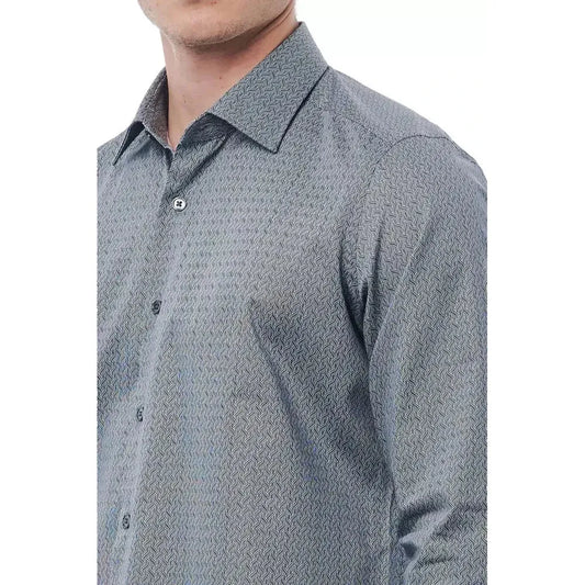 Bagutta Black Cotton Men Shirt MAN SHIRTS Bagutta Light Slate Gray