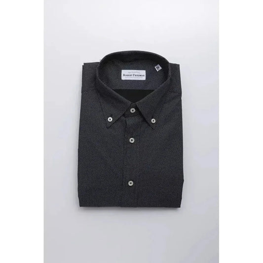 Robert Friedman "Black Cotton Men Shirt with Button-Down Elegance" Robert Friedman Dark Slate Gray