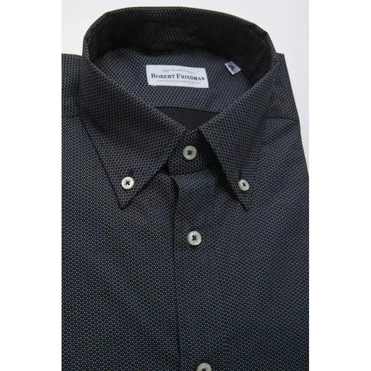 Robert Friedman "Black Cotton Men Shirt with Button-Down Elegance" Robert Friedman Dark Slate Gray