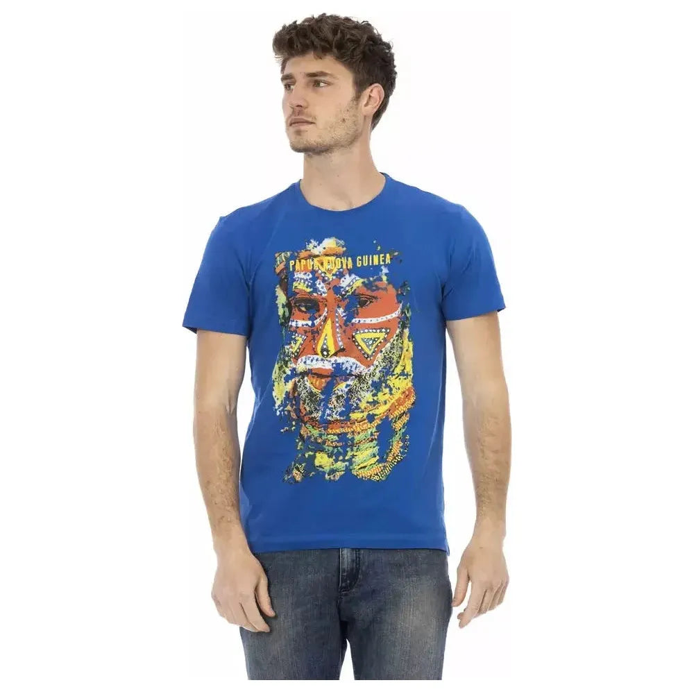 تي شيرت رجالي من القطن باللون الأزرق من Trussardi Action