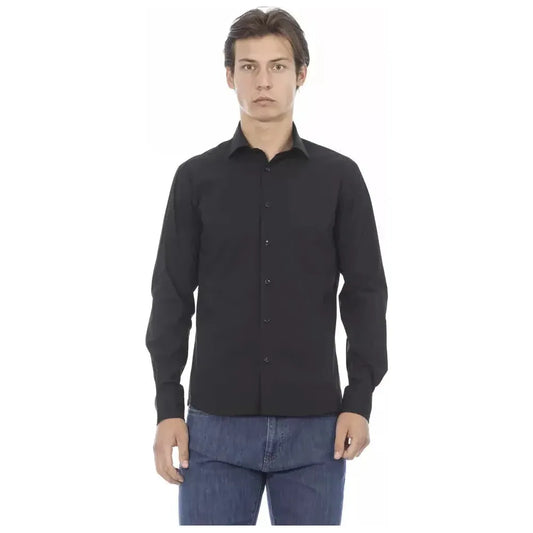 Baldinini Trend Black Cotton Men Shirt Baldinini Trend Dark Slate Gray
