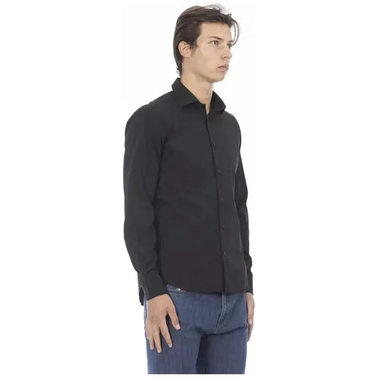 Baldinini Trend Black Cotton Men Shirt Baldinini Trend Dark Slate Gray