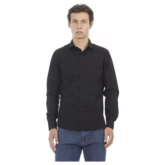 Baldinini Trend Black Cotton Men Shirt Baldinini Trend Dark Slate Gray