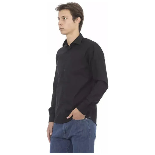 Baldinini Trend Black Cotton Men Shirt Baldinini Trend Dark Slate Gray