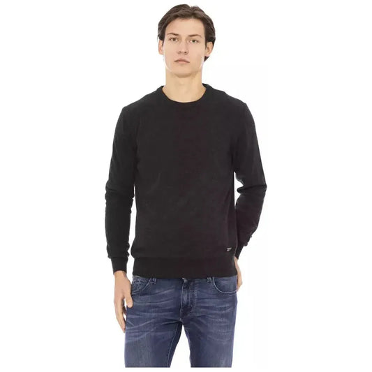Baldinini Trend Black Wool Men Sweater Baldinini Trend Dark Slate Gray