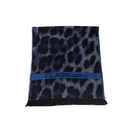 Cavalli Class Blue Wool Men Scarf Scarves Cavalli Class Black