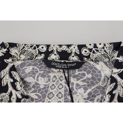 Dolce & Gabbana Blue Silk Floral Baroque Satin Casual Shirt