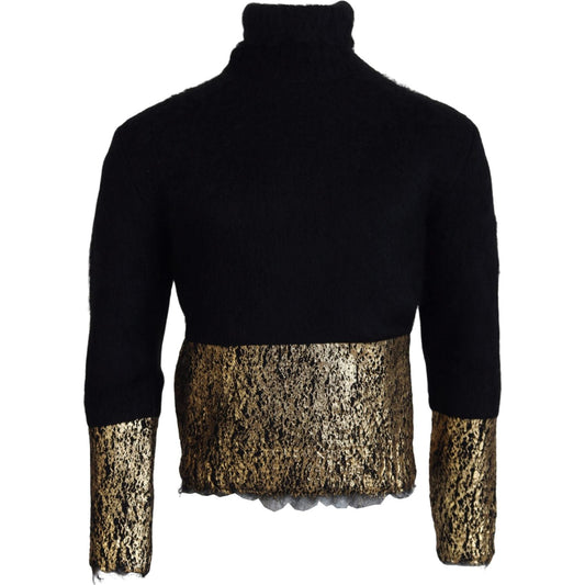 Dolce & Gabbana Stunning Black and Gold Crewneck Sweater Dolce & Gabbana Black